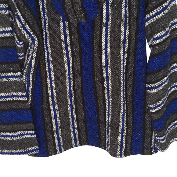 Artesanias Baja Mexican Blanket Pullover Poncho Hoodie Surfer Blue Drug Rug Sz M - Picture 6 of 10